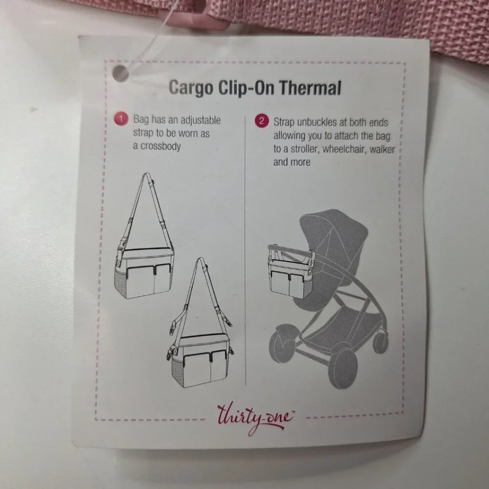 Thirty-one Cargo Thermal Clip Bag Stroller Attachment Pink Pastel Girl Accessory